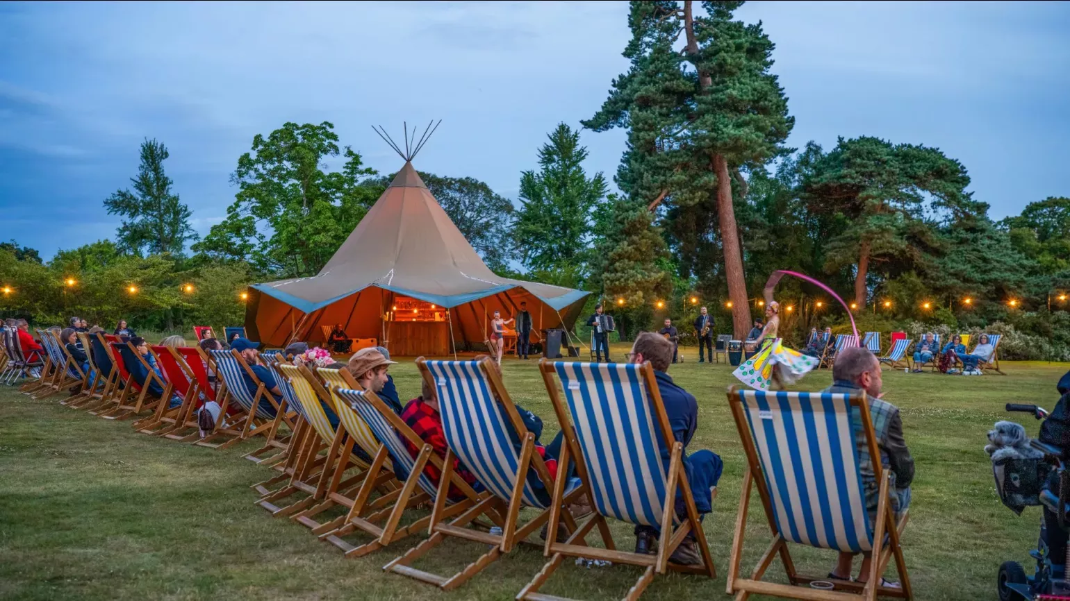 Wanderwild, Visual Air © RBG Kew A collection of deckchairs at a festival