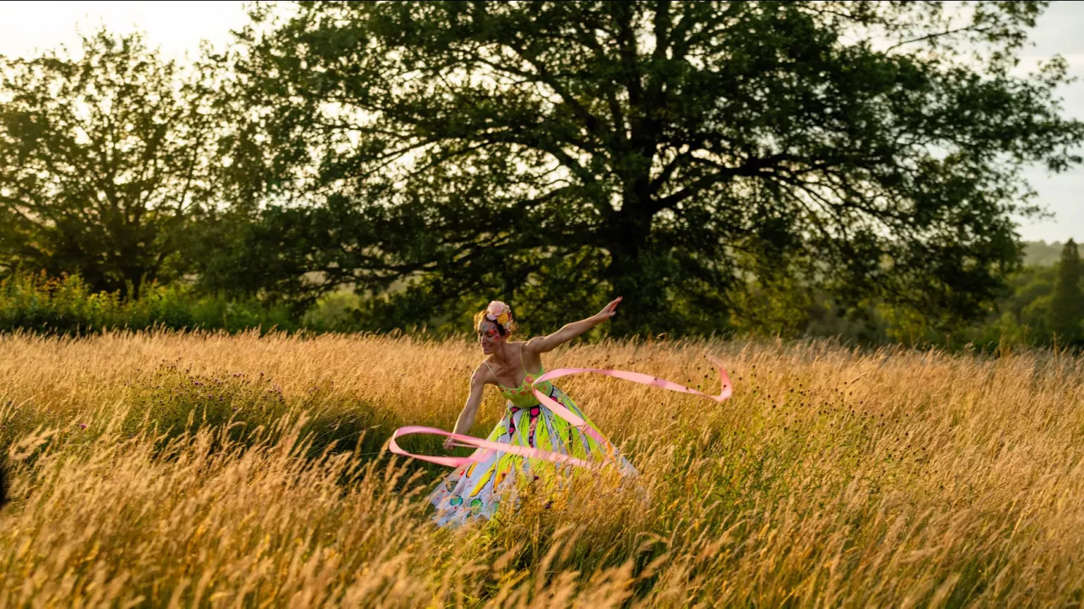 Wanderwild, Visual Air © RBG Kew A person dancing in a golden meadow