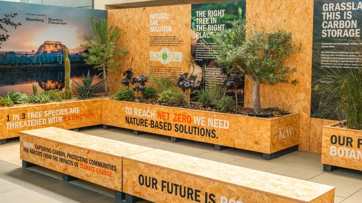 COP26 display at Wakehurst © RBG Kew Informative panels and plants at Wakehurst