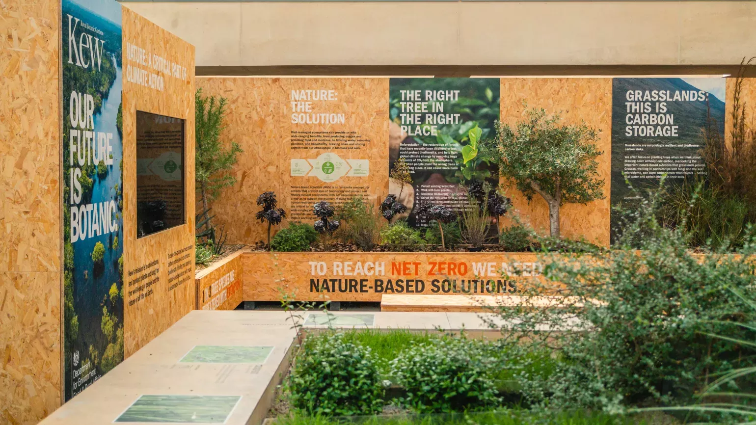 COP26 display at Wakehurst © RBG Kew Informative panels and plants at Wakehurst