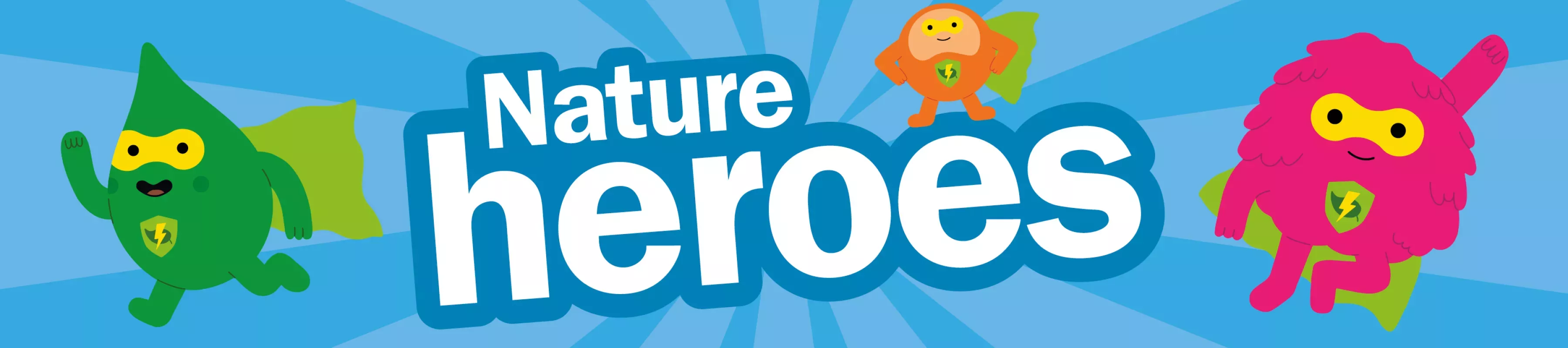 Nature Heroes © RBG Kew An illustrated banner with the words Nature Heroes and colourful super hero characters