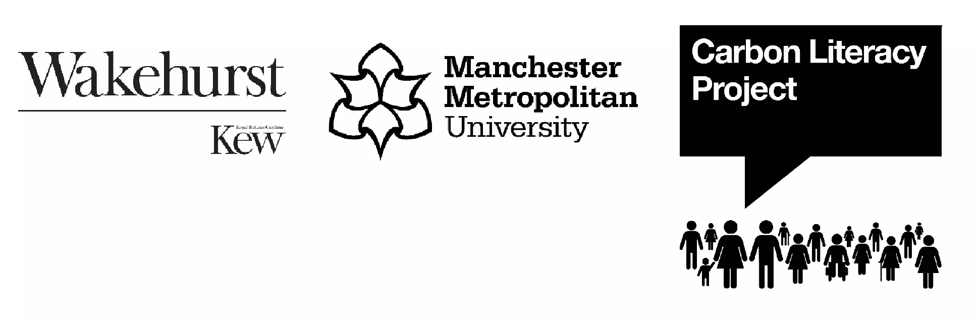 Wakehurst/Carbon Literacy Project/Manchester Metropolitan University The logos for Wakehurst, the Carbon Literacy Project and Manchester Metropolitan University